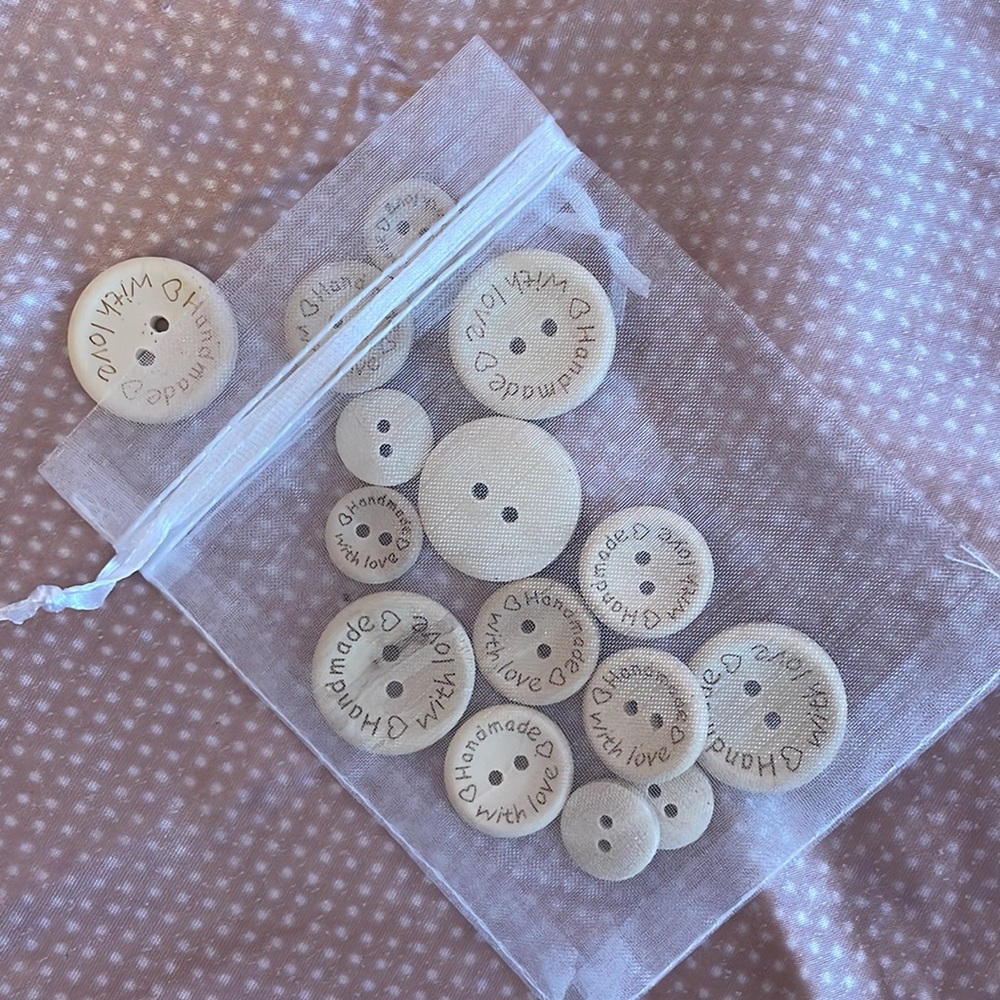 Set of “Handmade with love” wooden buttons